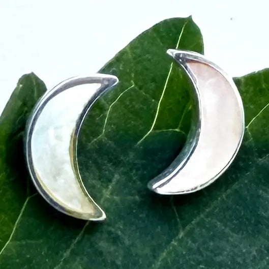 EARRING STUD MOON MOTHER OF PEARL STERLING