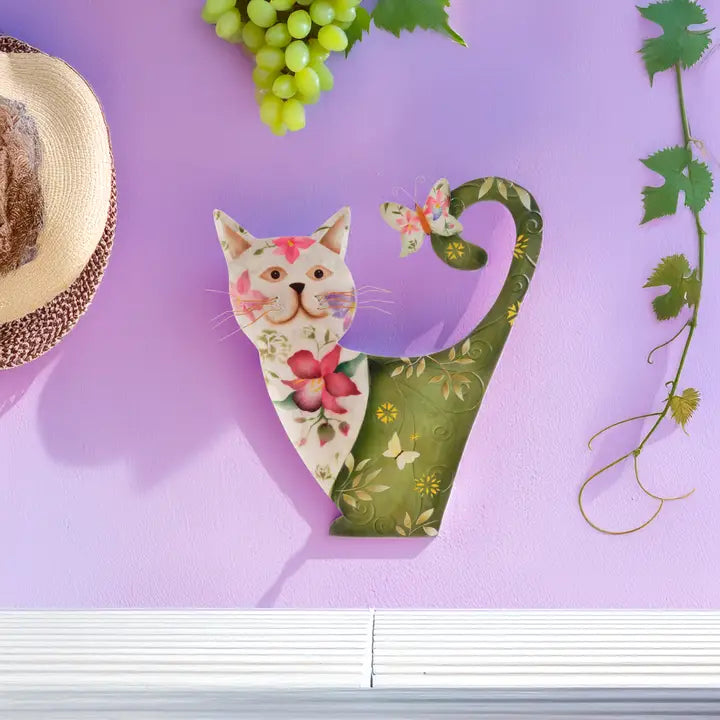 WALL DECOR CAT WHITE GREEN