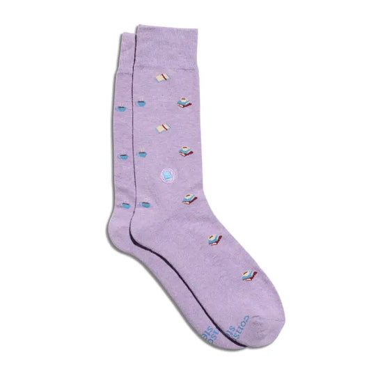 SOCKS GIVE BOOKS PURPLE MUG SMALL