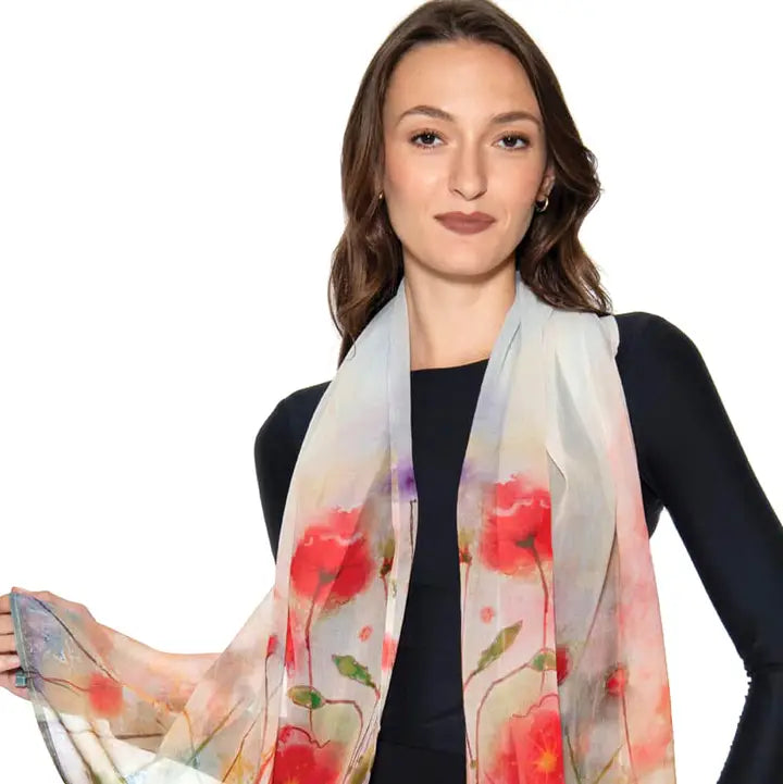 SCARF ALOKA CUPRO FLORAL RED POPPIES