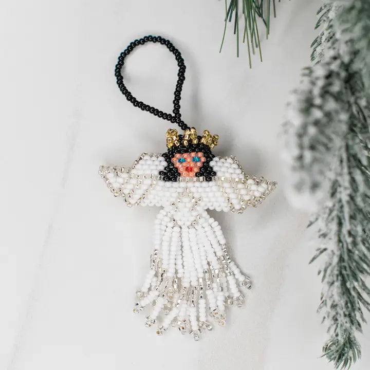 ORNAMENT WHITE ANGEL BEADED