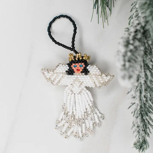 ORNAMENT WHITE ANGEL BEADED