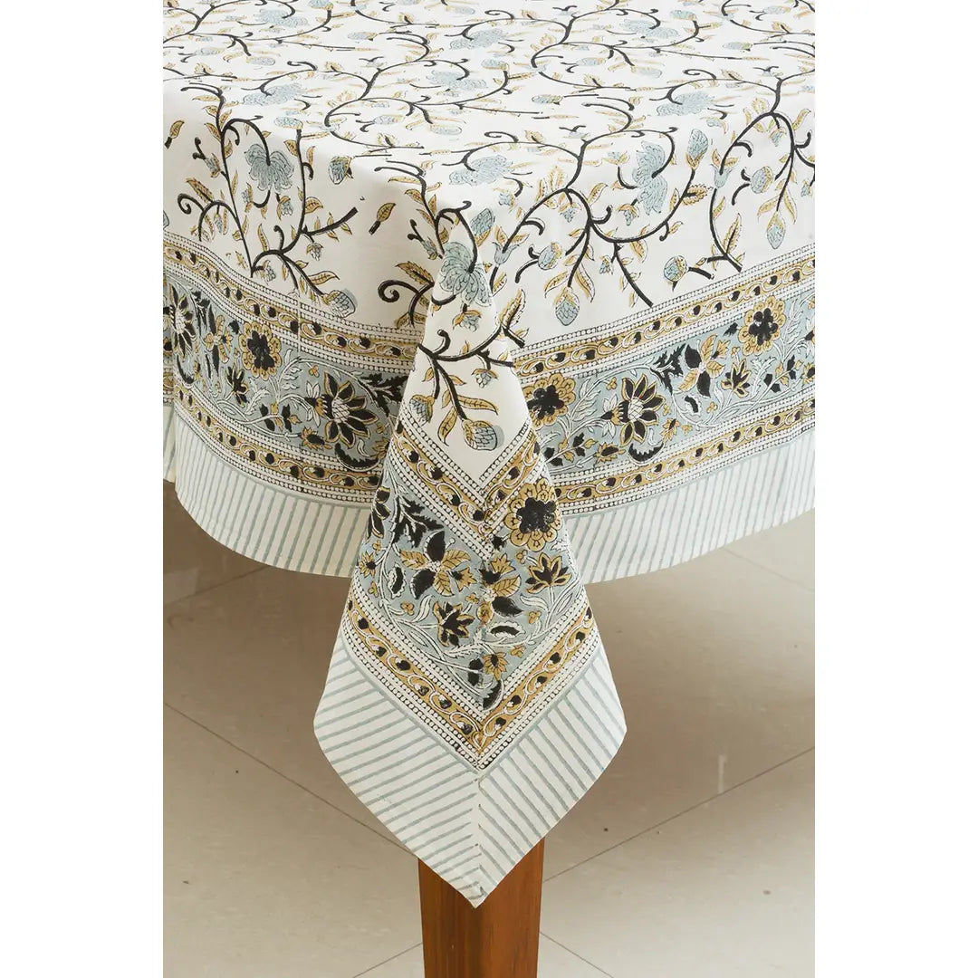 TABLECLOTH SILVER FLORAL BLOCKPRINT