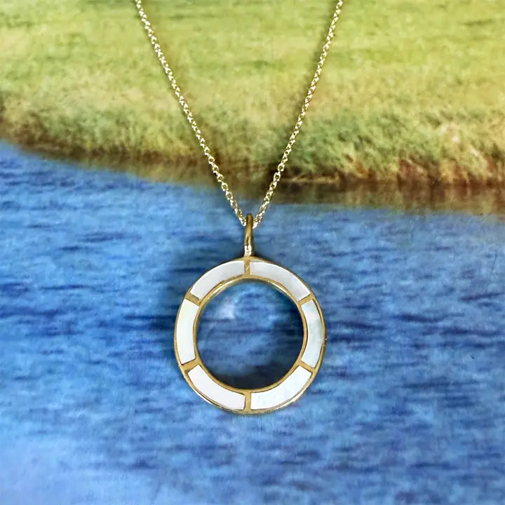 NECKLACE INLAY CIRCLE MOM OF PEARL BRASS