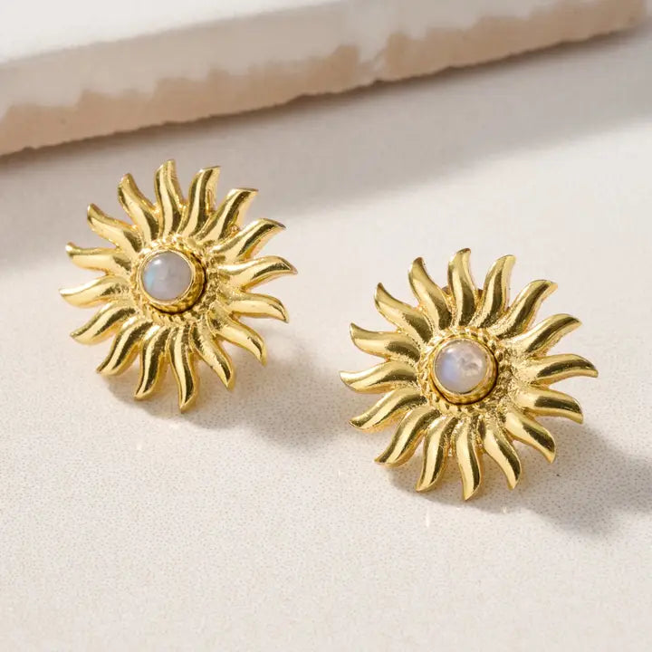 EARRING SUNBURST MOONSTONE POST