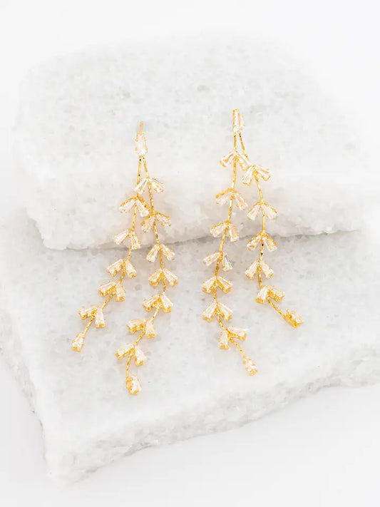 EARRING GRACEFUL WILLOW ZIRCON GOLD