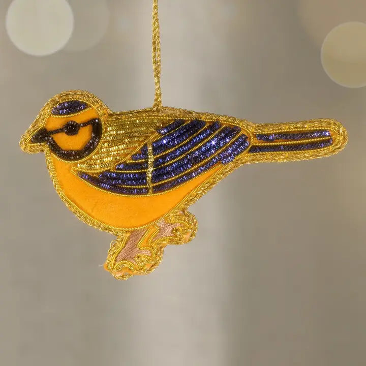 ORNAMENT KALYANI BIRD FLOCKED BLUE WING