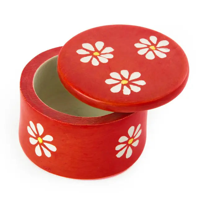 RING BOX RED DAISY SOAPSTONE