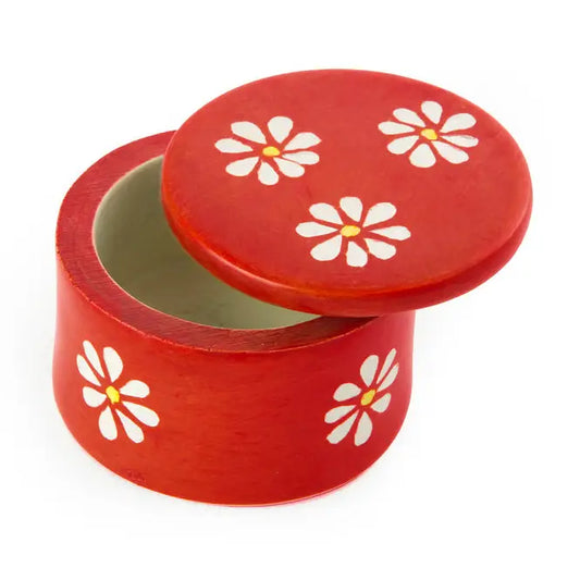 RING BOX RED DAISY SOAPSTONE