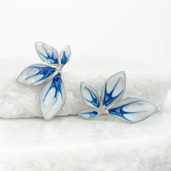 EARRINGS FLOURISH LEAF BLUE SILVER