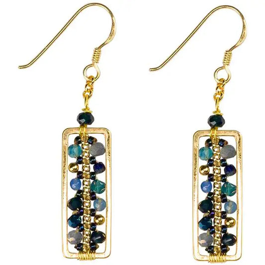 EARRING WILLOW RECTANGLE BEAD BLUEBELL
