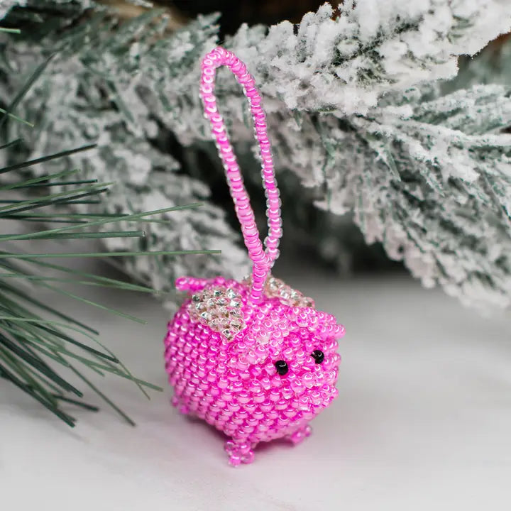 ORNAMENT FLYING PIG BEADED