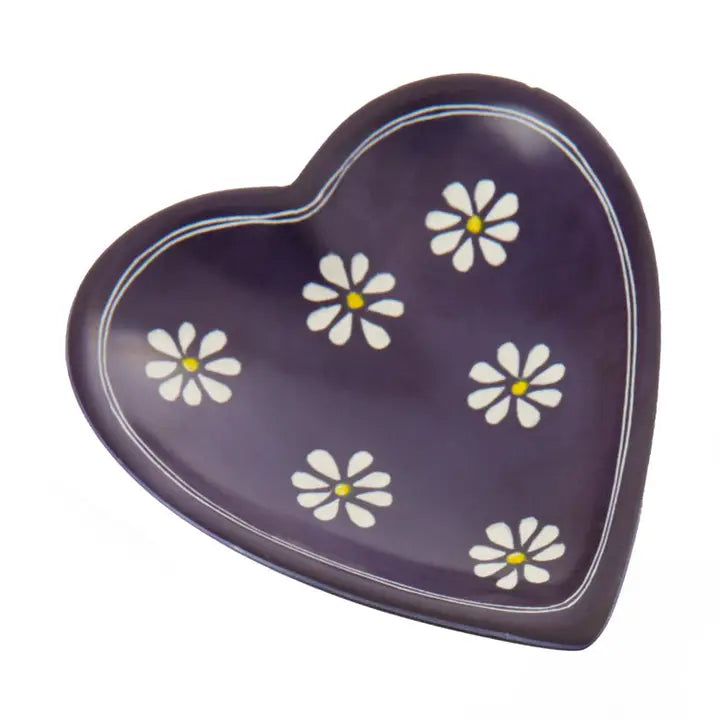 DISH HEART PURPLE DAISY SOAPSTONE