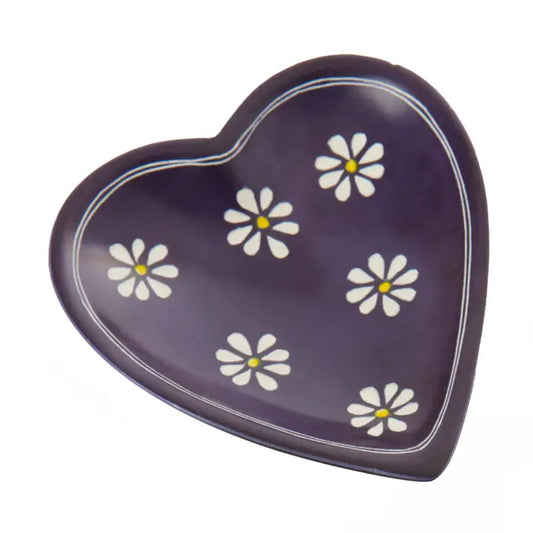 DISH HEART PURPLE DAISY SOAPSTONE