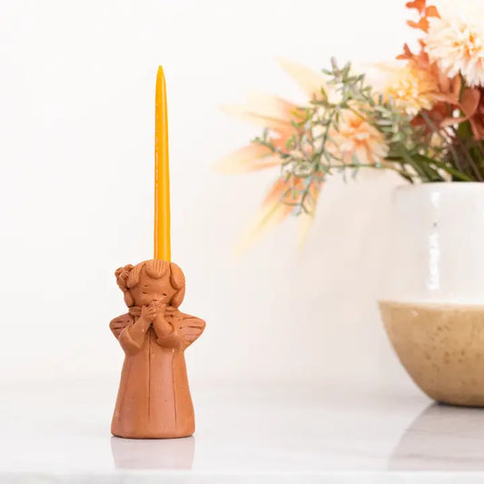 CANDLE HOLDER BLUSHING ANGEL TERRACOTTA