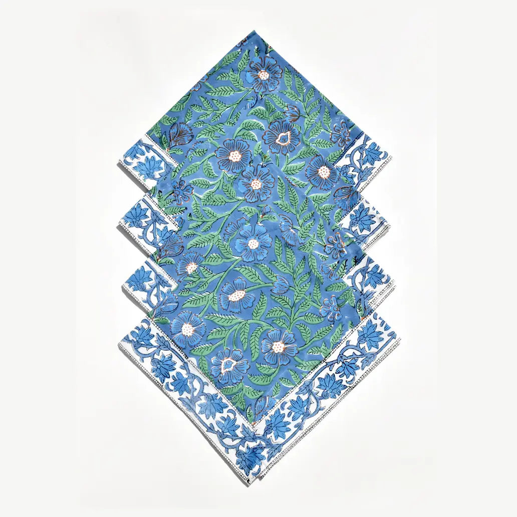 NAPKINS FLORAL SAGE AND BLUE SET OF 4