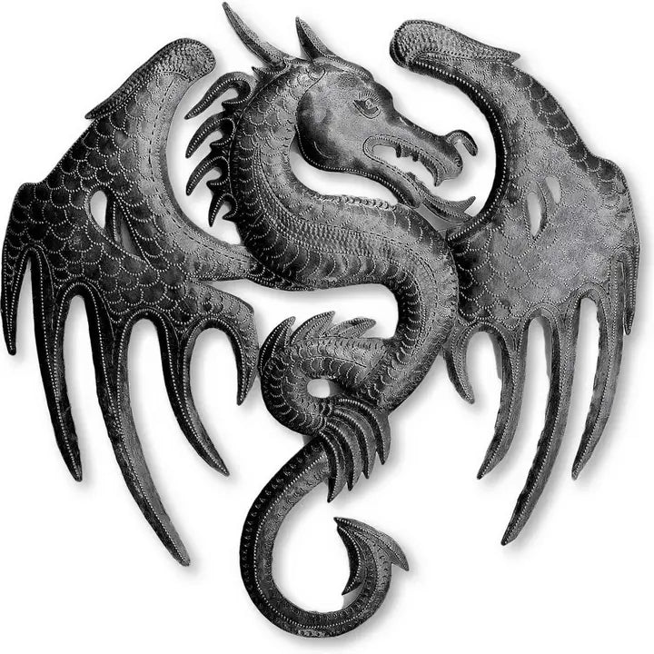 WALL HANGING FLAMING DRAGON METAL