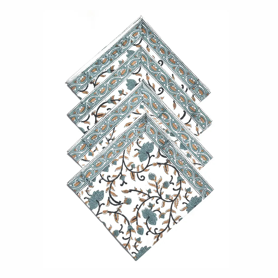 NAPKINS SILVER FLORAL SET OF 4