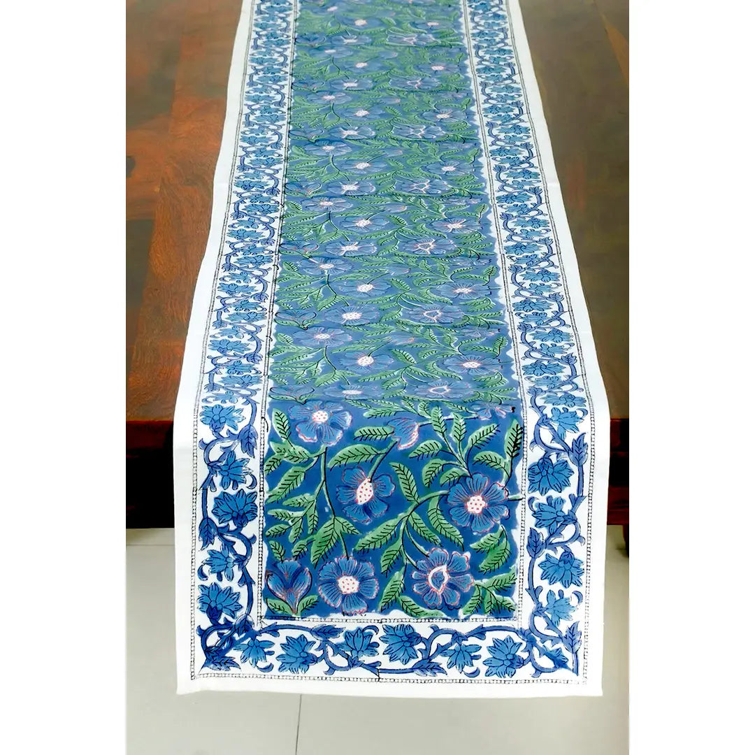 TABLE RUNNER FLORAL SAGE AND BLUE