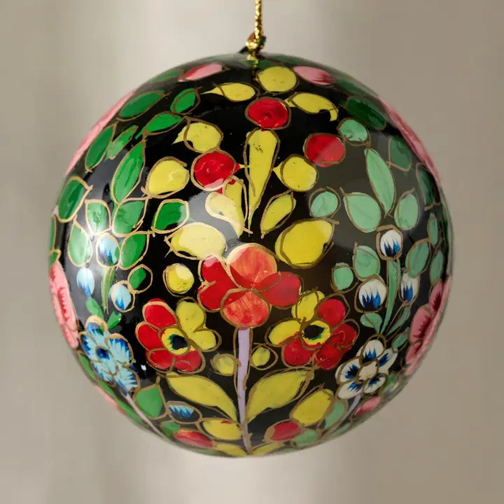 ORNAMENT AMEER BALL PAPER MACHE FLORAL DARK