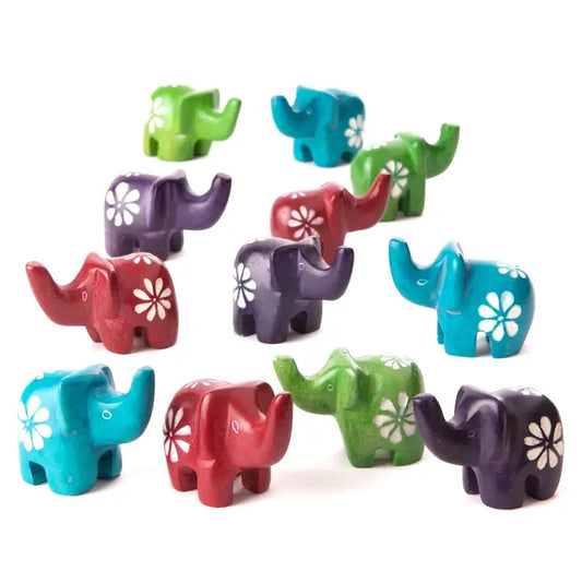 ELEPHANT RAINBOW FLOWER SOAPSTONE MINI